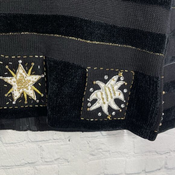 Jack B Quick Cardigan Women Medium Black Beaded Embroidered Christmas Holiday - Picture 7 of 13